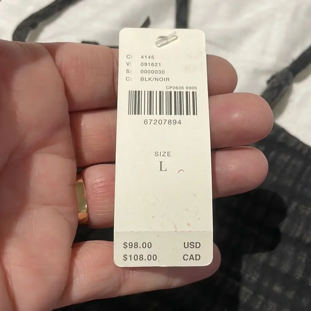 Anthropologie L grey black gauzy bandeu top straps elastic back NWT